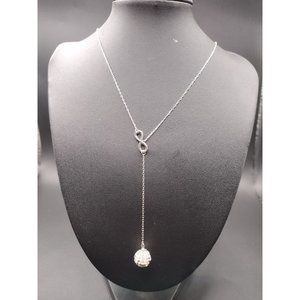 Sterling Silver Infinity Sparkle Ball Y Lariat Necklace 17.5"